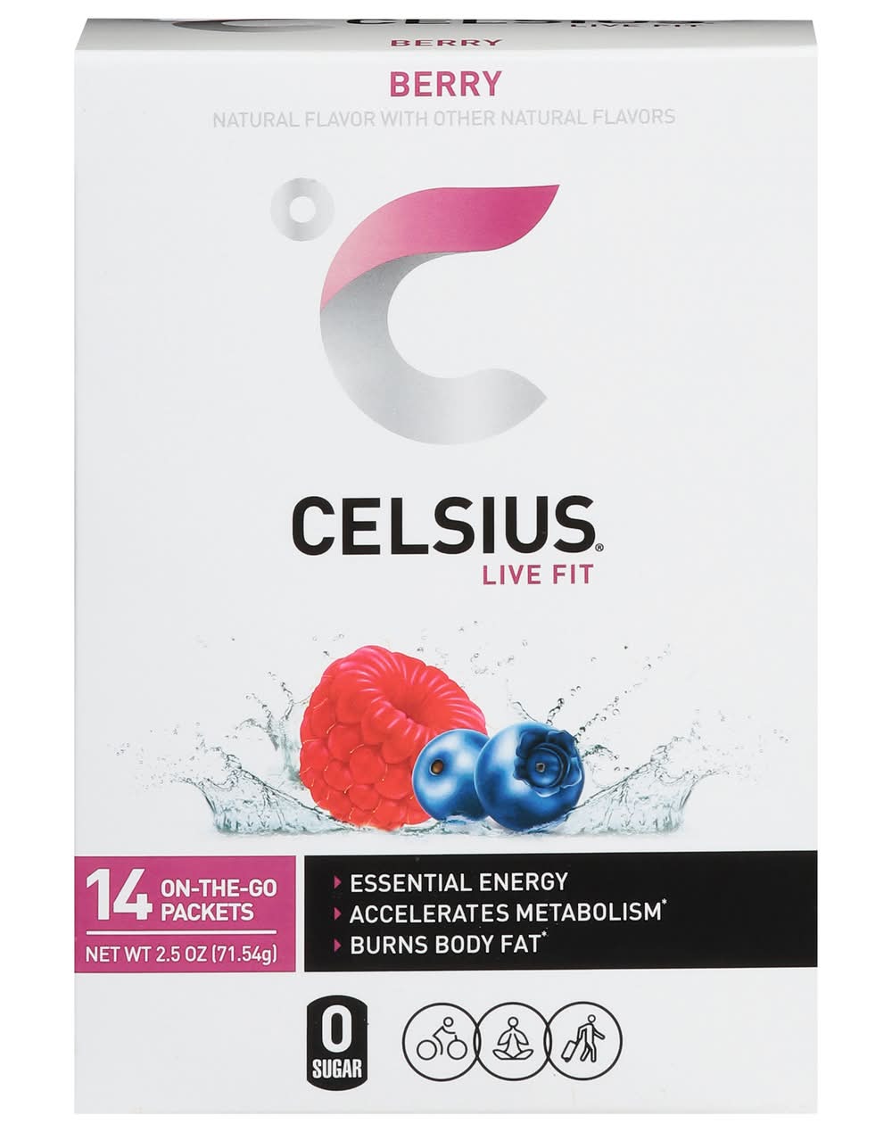 Celsius Live Fit On-The-Go Energy Drink Powder Sticks, Berry (2.5 oz, 14 ct)