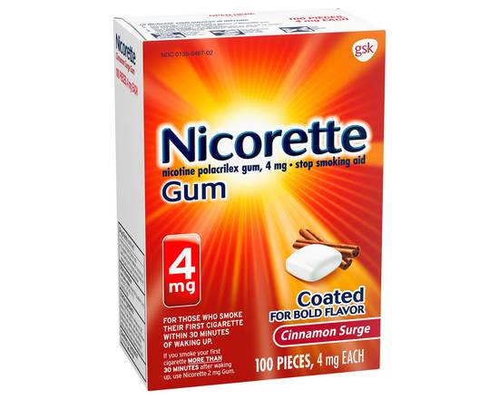 Nicorette · Stop-Smoking Aid 4mg Nicotine Polacrilex Cinnamon Gum (100 gums)