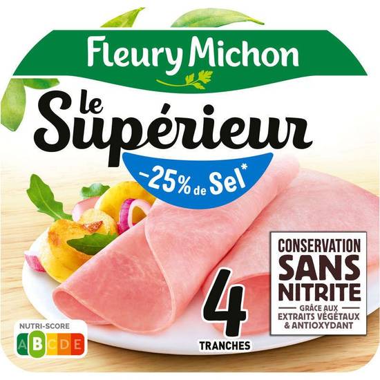 Fleury Michon Jambon -25% Sel Sans Nitrite x4 Le Supérieur.