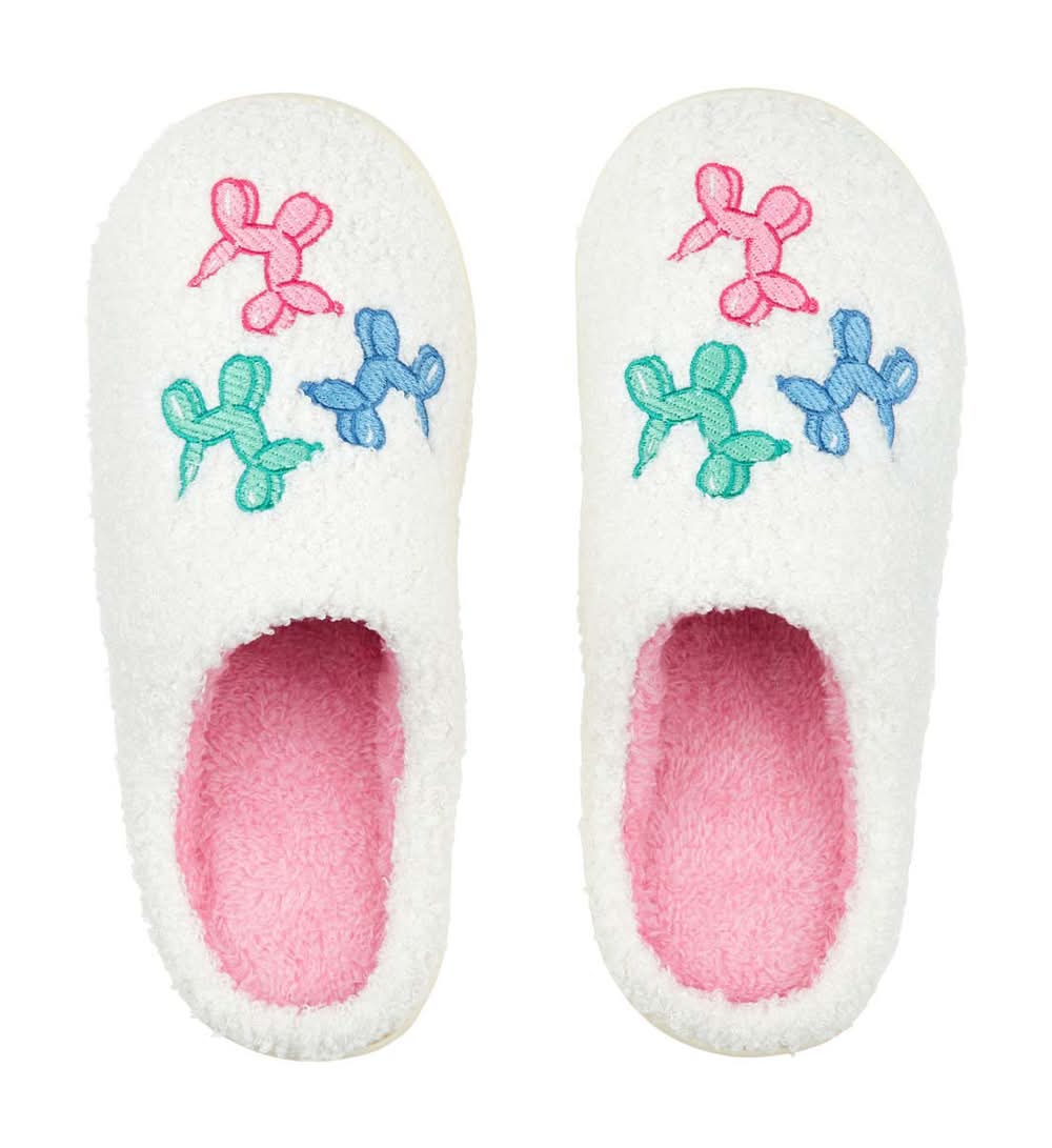Balloon Dog Indoor Slippers White Sherpa 1 Pair