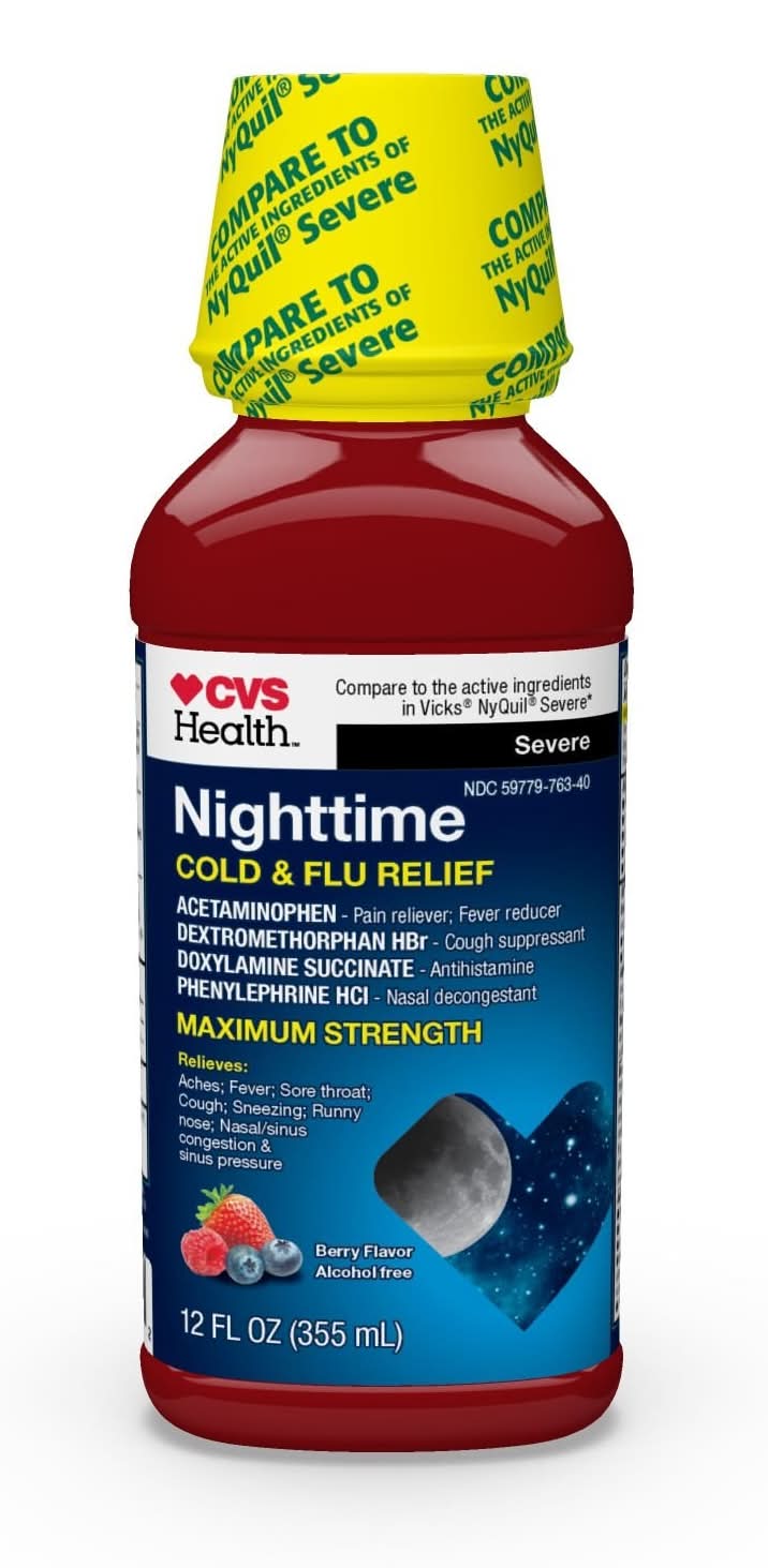 Cvs Maximum Strength Nighttime Cold & Flu Relief, Mixed Berry, 12 Oz