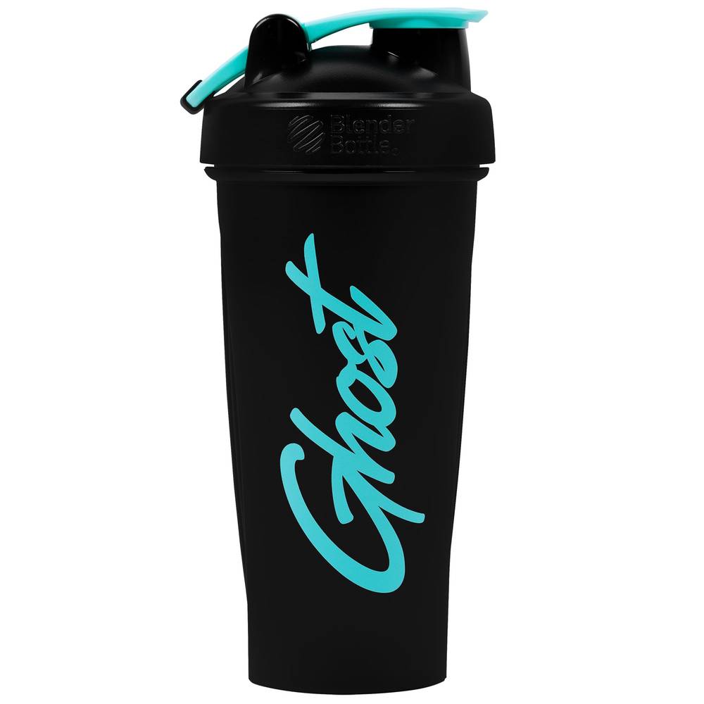 Ghost Shaker Bottle With Wire Whisk Blenderball (black with teal)