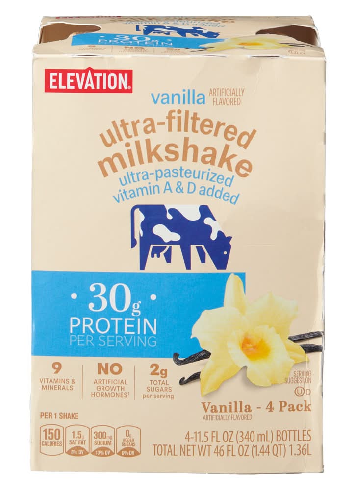 Elevation Ultra Filtered Milkshake, Vanilla (4 x 11.5 fl oz)