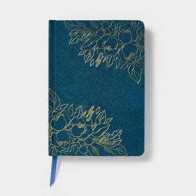 Threshold Ruled Journal Gold Foil Velvet Hard Cover Case Binding, Blue