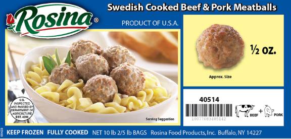 Frozen Rosina - Swedish Oven-Baked Meatballs, Beef, Pork & Chicken, 1/2 oz each - 10 lbs (1 Unit per Case)