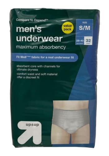 up&up Incontinence Underwear For Men, S-M (32 ct)