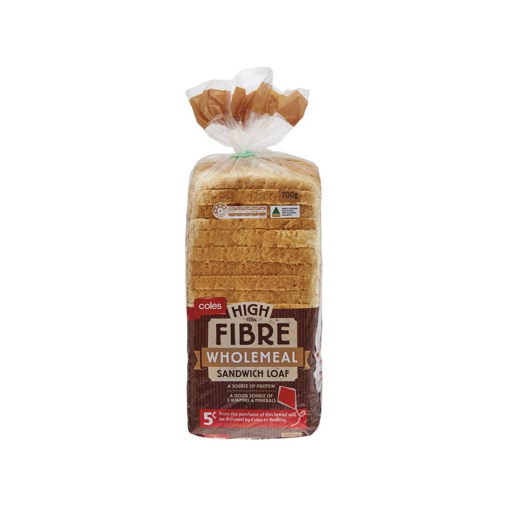 Coles High Fibre Wholemeal Bread 700g