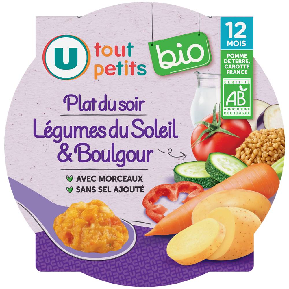 U Tout Petits Bio - Plat bébé assiette soir legumes du soleil et boulghour (12mois)