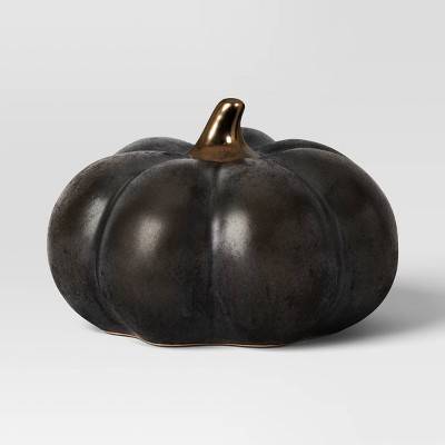 Medium Patina Ceramic Pumpkin Figurine Black - Threshold™