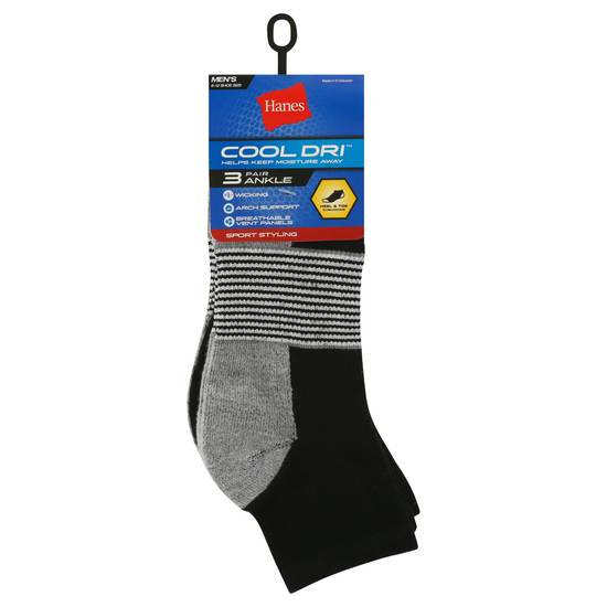 Hanes Cool Dri Men's 6-12 Ankle Black Socks