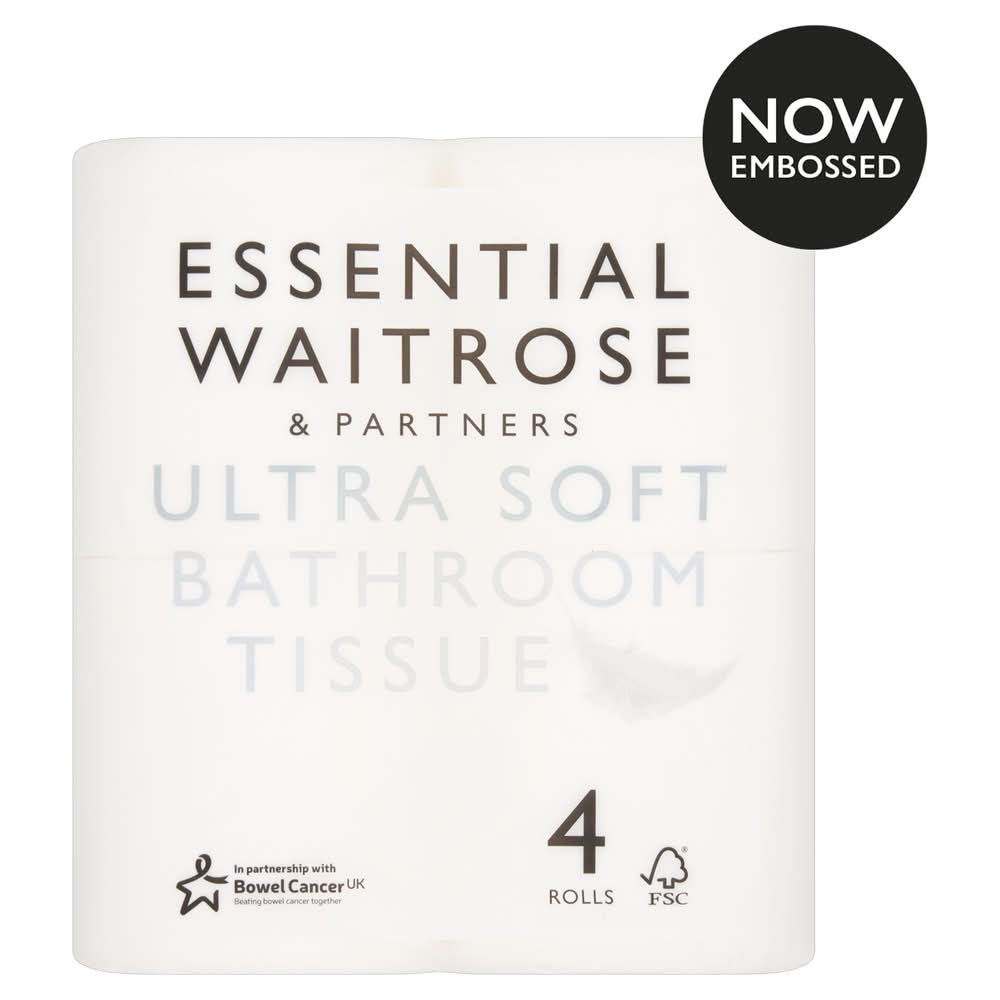 Waitrose & Partners White, Essential Ultra Soft Bathroom Tissue Rolls (4 pack)