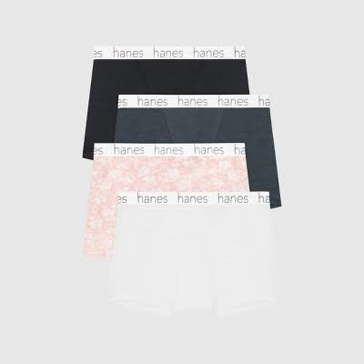 Hanes Premium Boyfriend Cotton Stretch Boxer Briefs, Women, M, Assorted (4 ct)