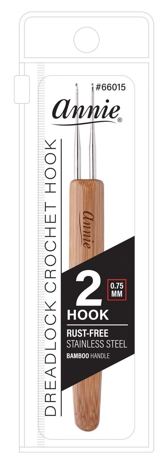 Annie Dreadlocks Crochet 2 Hook Rust Free Needle With Bamboo Handle, 0.75 mm