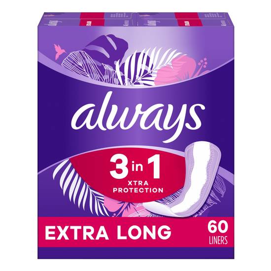 Always Xtra Protection 3-in-1 Daily Panty Liners Extra Long 60 CT