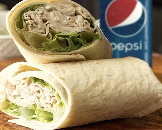 Chicken Ceasar Wrap and a 12oz Pepsi Product