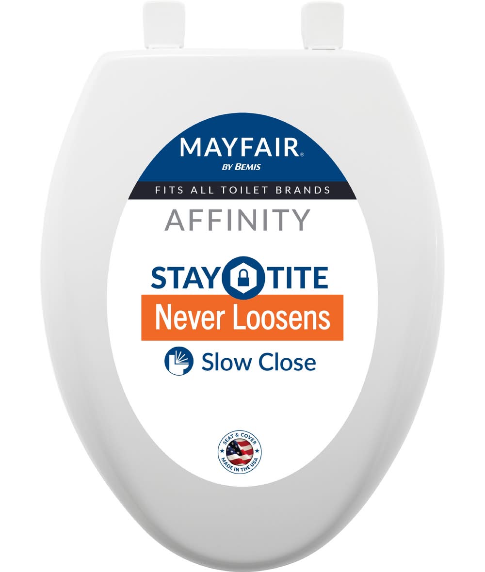 Mayfair by Bemis Affinity Plastic White Elongated Soft Close Toilet Seat