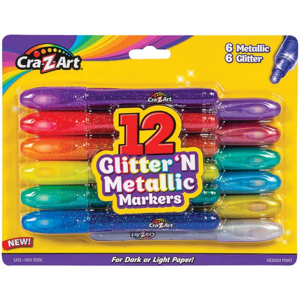 Cra-Z-Art Glitter 'N Metallic Markers, Assorted Colors, Pack Of 12 Markers