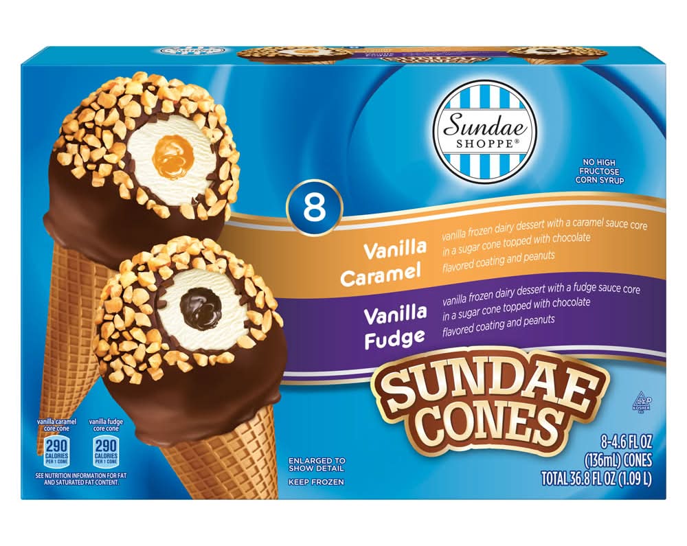 Sundae Shoppe Sundae Nut Cones, Vanilla Caramel-Vanilla Fudge (8 x 4.6 fl oz)