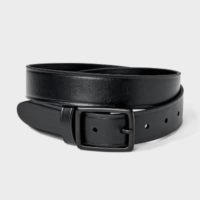 Goodfellow & Co. Sleek Square Center Bar Buckle Belt, Men, M, Black