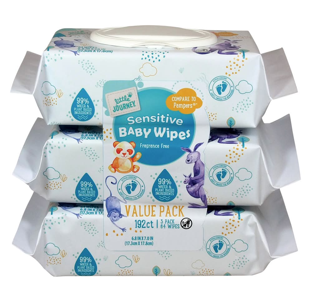 Little Journey Sensitive Baby Wipes, 6.8x7 in (3 x 64 ct)