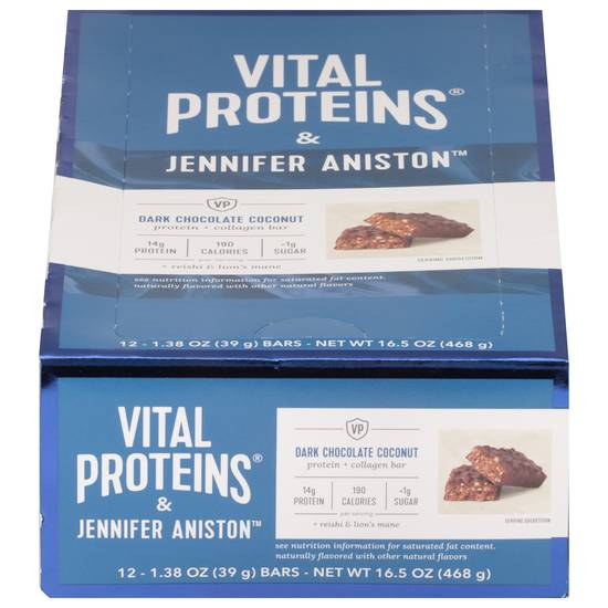Vital Proteins Jennifer Aniston Dark Chocolate Coconut Protein + Collagen Bar (12 ct)