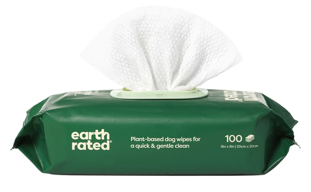 Earth Rated Unscented Dog Wipes, 8x8 in (100 ct)