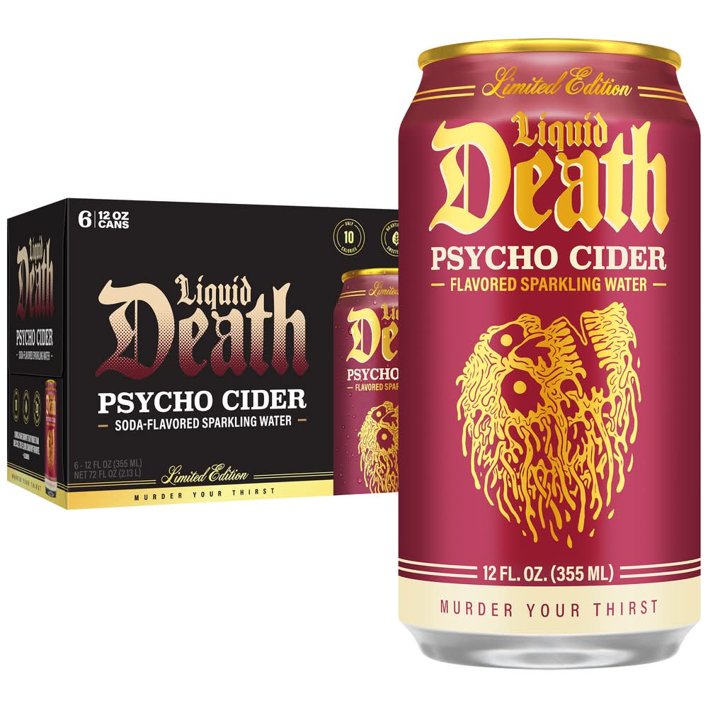 Liquid Death Psycho Cider Flavored Sparkling Water (6 x 12 fl oz)
