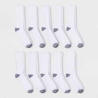Goodfellow & Co. Odor Resistant Cotton Blend Crew Socks, Men, 6-12, White (10 ct)