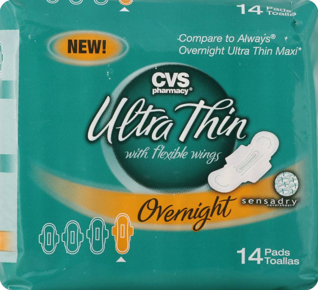 CVS Pharmacy Ultra Thin Overnight With Flexible Wings Pads (14 ct)