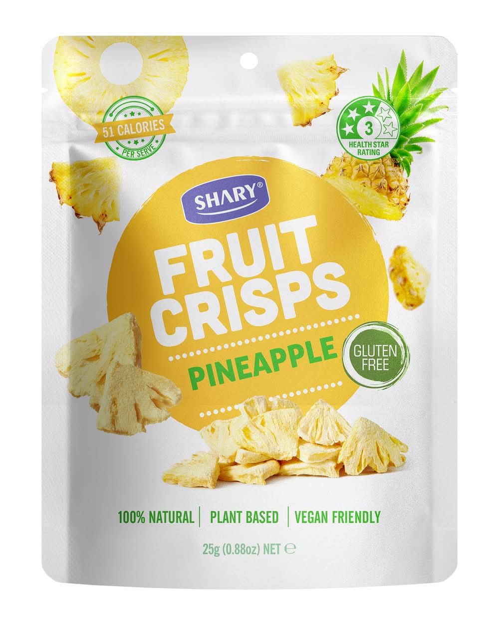 SHARY Gluten Free Freeze Dried Fruit Crisps, Pineapple (25g)