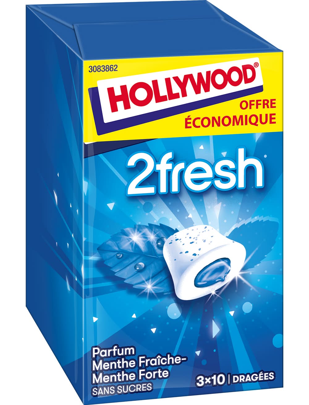 Hollywood - 2Fresh chewing gum menthe forte offre économique (66g)