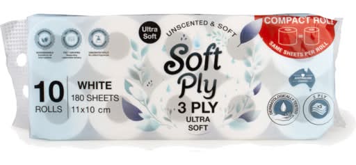 Pure Unscented & Soft 3 Ply Toilet Paper, 11x10 cm (10 pack)