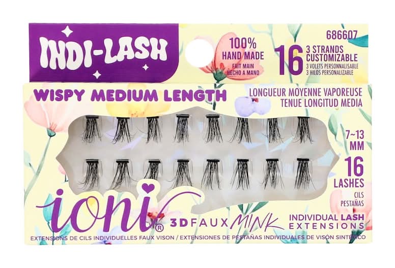 ioni Faux Mink Individual 3d Wispy Lash Extensions, M, Black (16 ct)