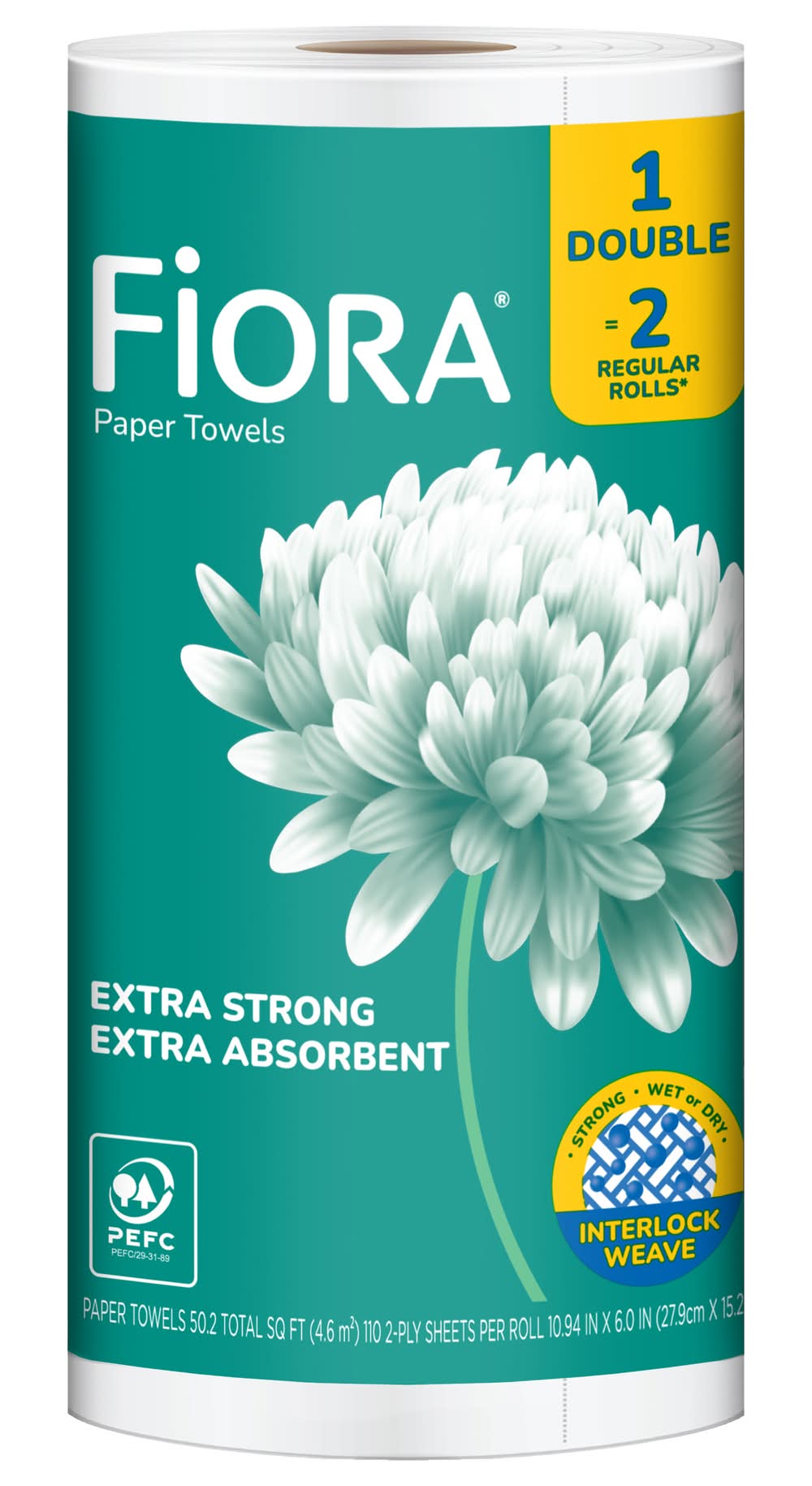 Fiora Extra Strong & Absorbent Double Paper Towel Roll, 10.94x6 in