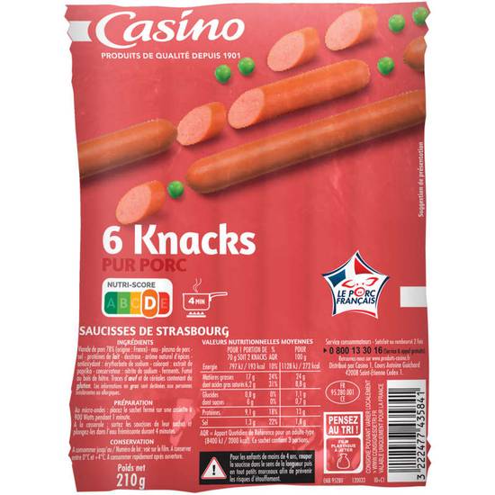 CASINO - Knacks - Pur porc - x6 - 210g