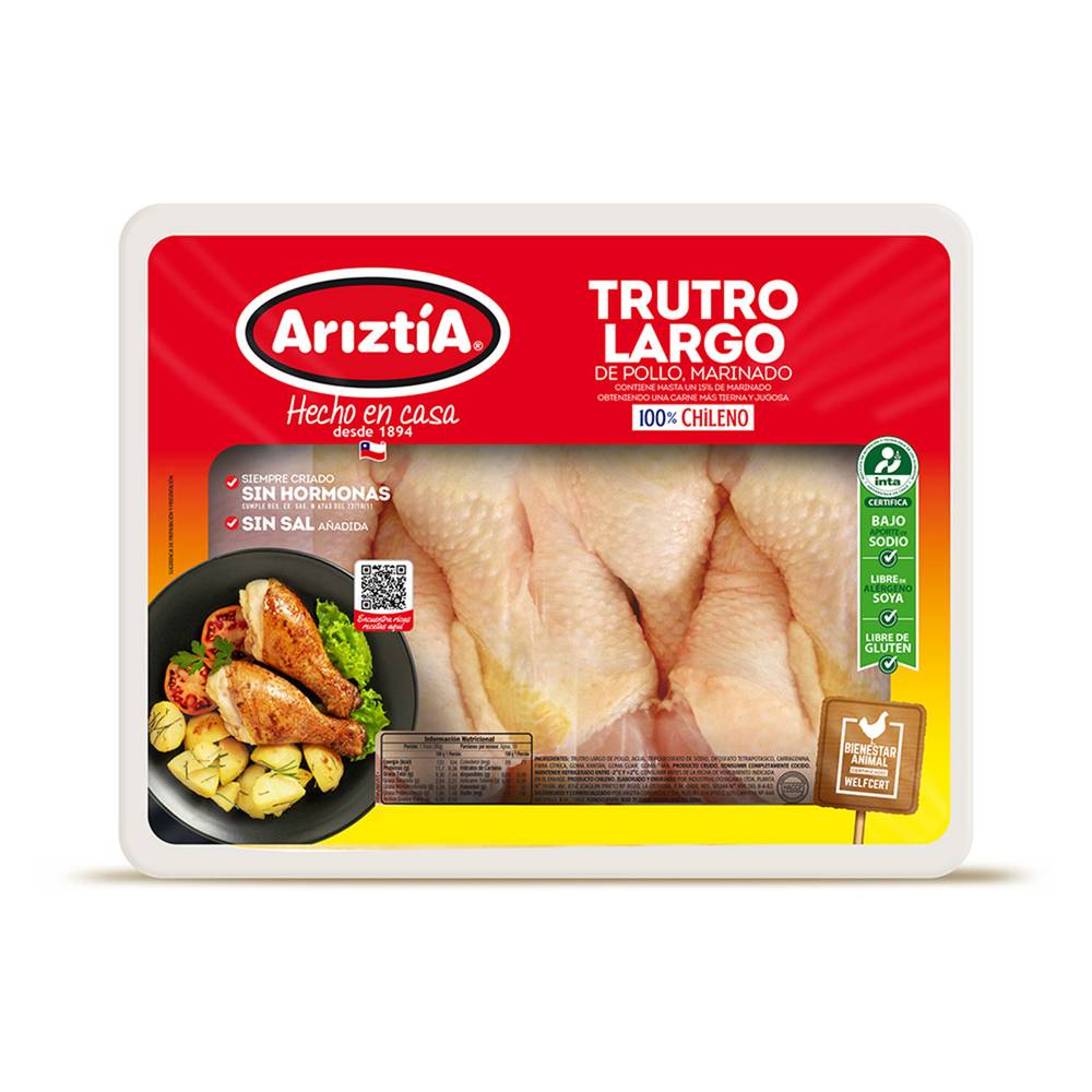 Ariztía trutro largo de pollo marinado (bandeja 1 kg aprox.)