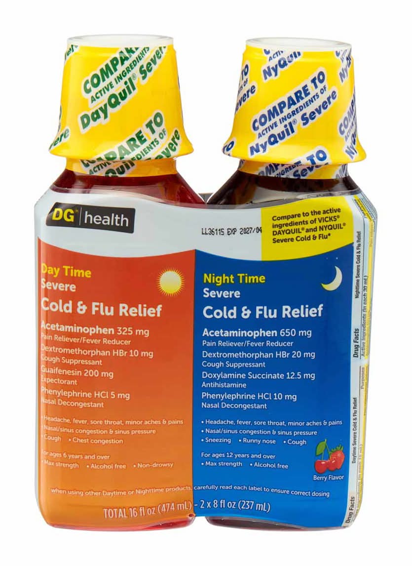 DG Health Day & Night Severe Cold & Flu Relief Syrup, Berry (2 x 12 fl oz)