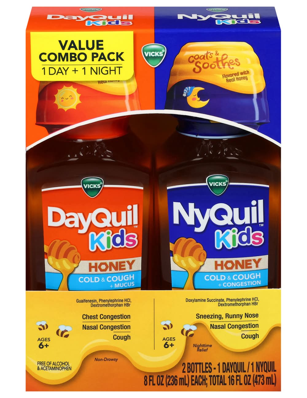 Vicks Kids Dayquil + Nyquil Honey Cold & Cough Combo pack (2 x 8 fl oz)