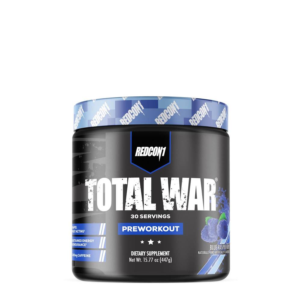 Redcon1 Total War Pre Workout Powder Dietary Supplement, Blue Raspberry (15.77 oz)