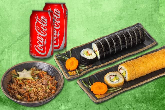 2 Sushi (Empanizado + California) + Yakimeshi + 2 Refrescos