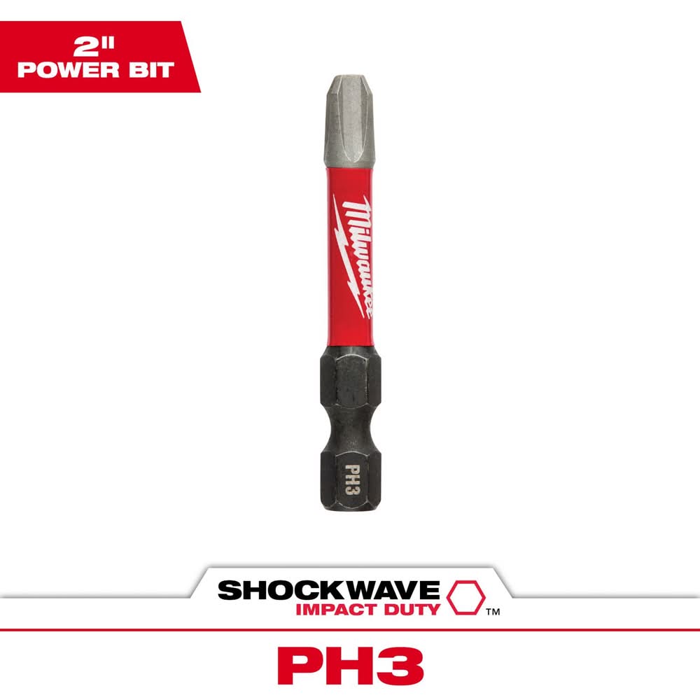 Milwaukee Shockwave Phillips #3 X 2 In. L Screwdriver Bit Steel 1 Pc