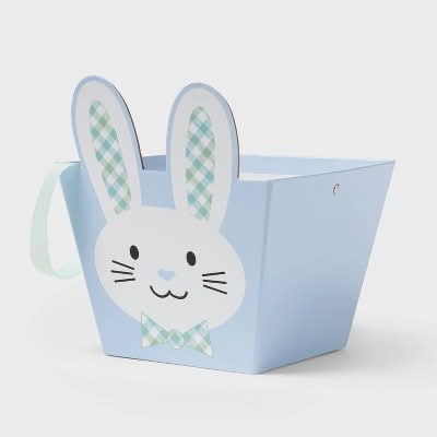 Spritz Bunny Easter Basket With Ribbon Handle, 9.2x7.6x7.6 in, Blue