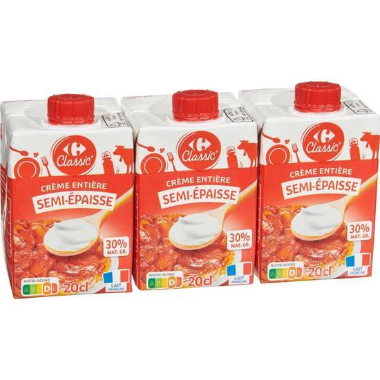 Carrefour Classic' - Crème entière semi épaisse 30% mg (3 pièces)