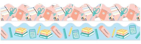 Class Rules! 2.25" X 18" Pink & Blue School Supply Borders, 12Ct. By B2C