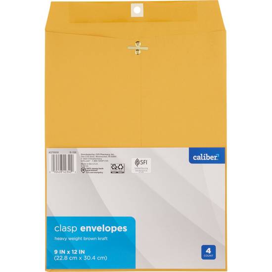 Caliber Clasp Envelopes 9x12, 4 ct