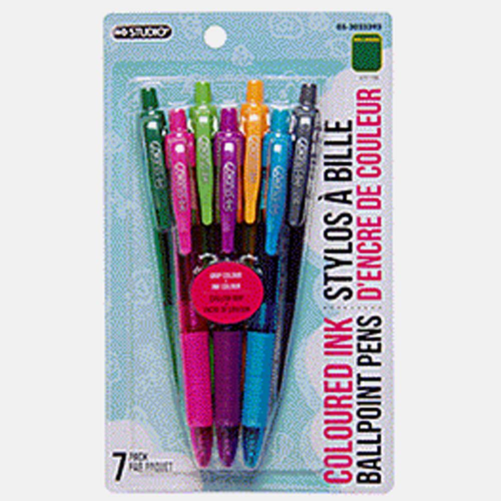 Retractable Ballpoint Pens (Asst.), 7Pk