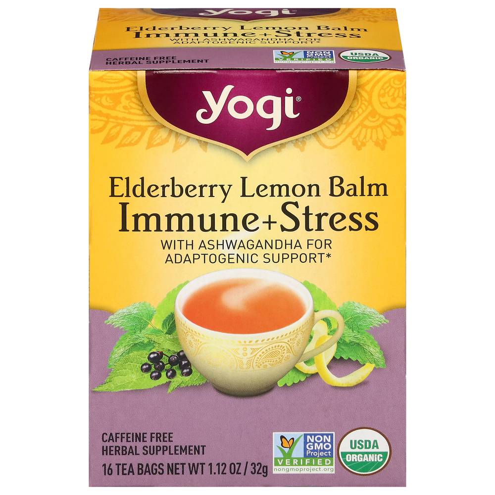 Yogi Herbal Tea Bags (16 ct, 1.12 oz) (elderberry lemon balm immune + stress support)