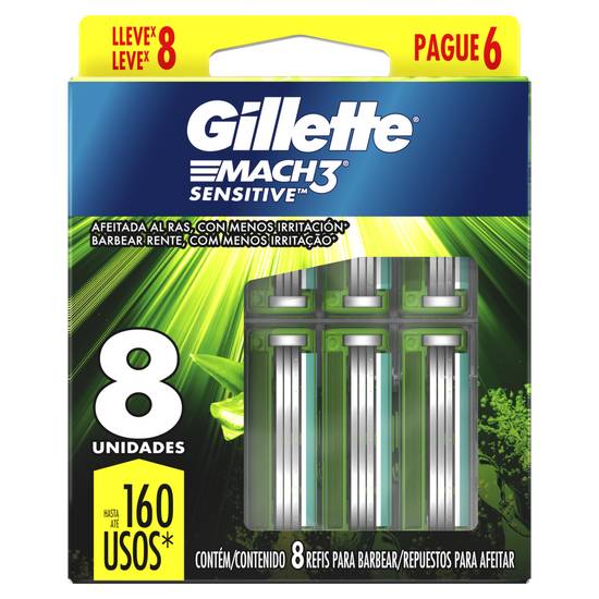 Gillette carga de aparelho de barbear mach 3 sensitive (8 unidades)
