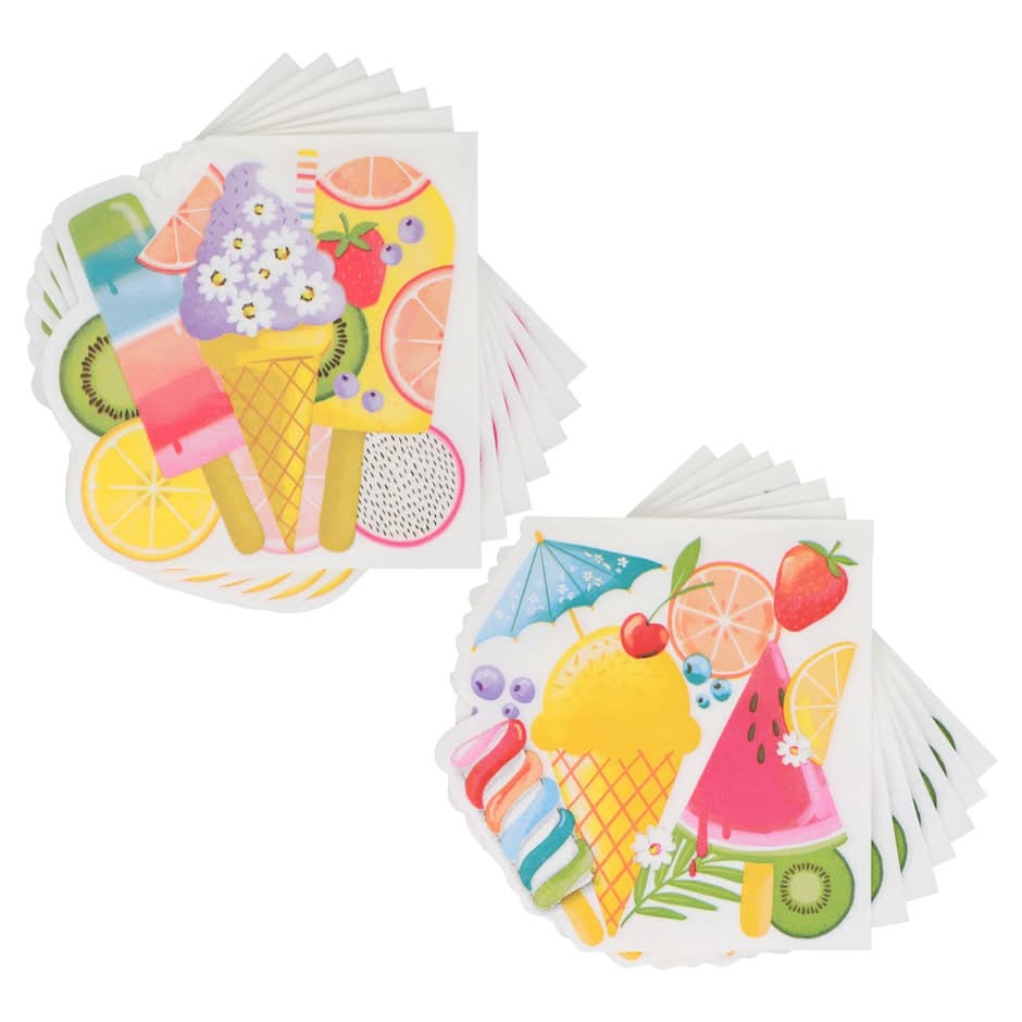 Seasonal Collection Summer-themed Die Cut Napkins, Assorted Designs, 20-pc Pack.