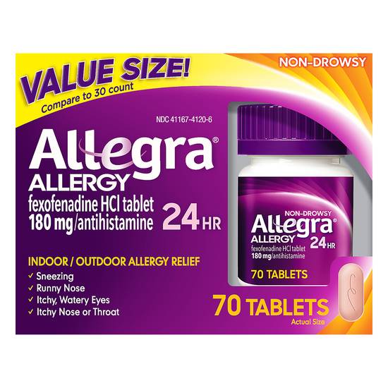 Allegra Non-Drowsy Indoor/Outdoor Allergy Relief Fexofenadine Hydrochloride 180 mg Antihistamine Tablets